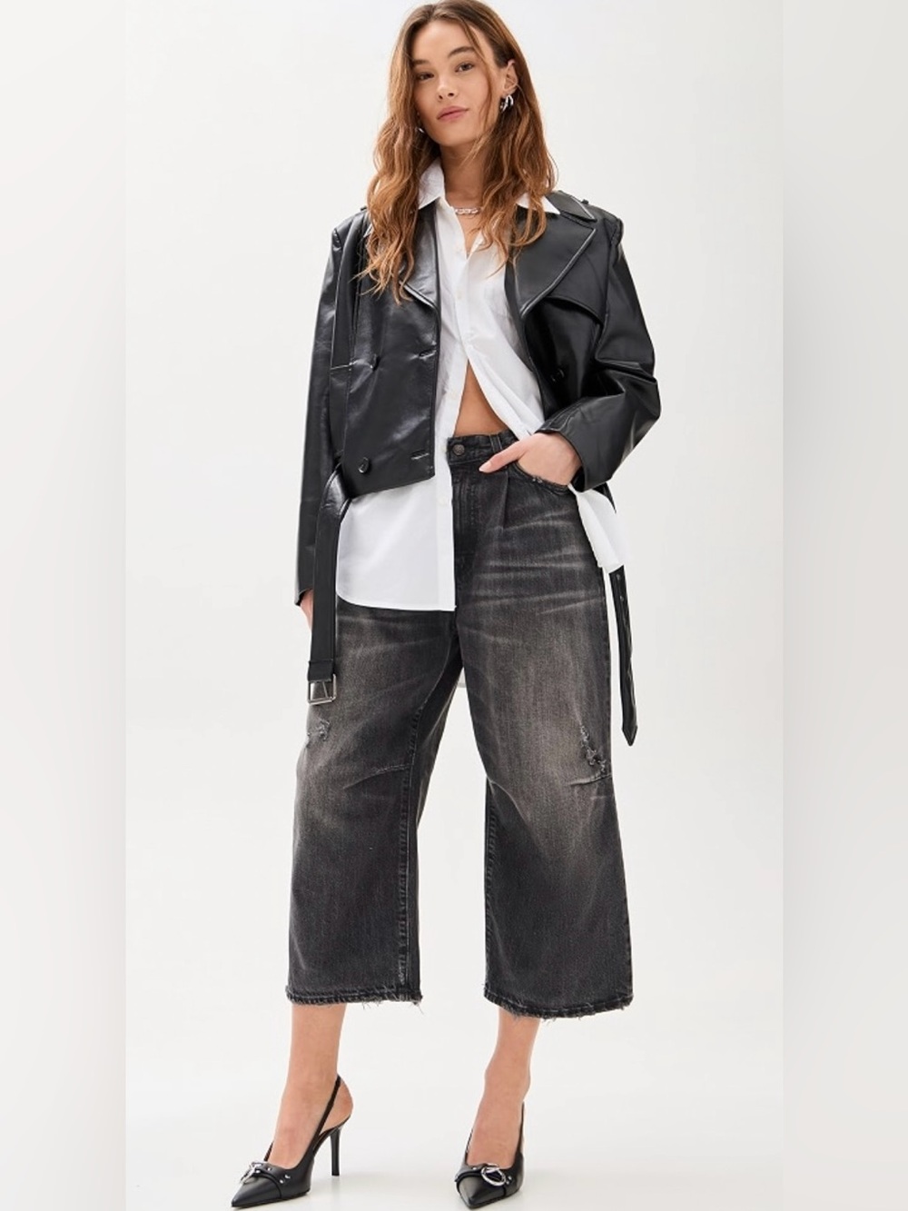 R13 cropped wide-leg jeans in Jake Black